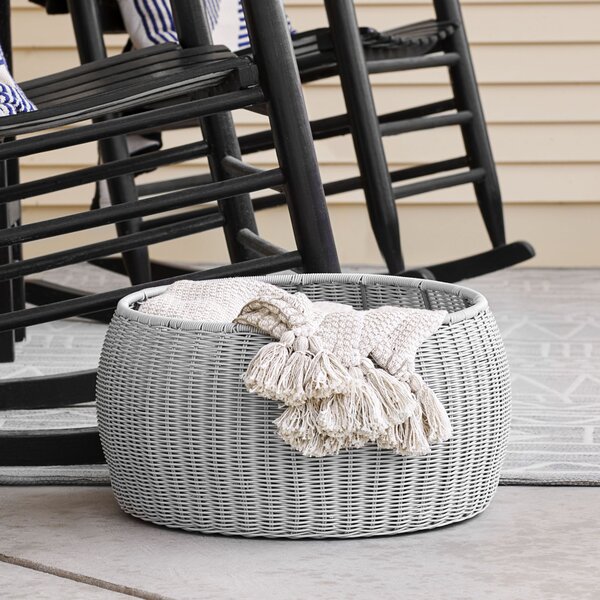 White Wicker Ottoman Wayfair   Shela Wicker Outdoor Ottoman 